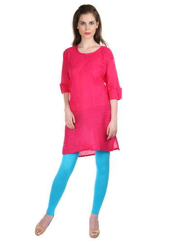 Ladies Kurti - Pure Cotton, Long Sleeves, Pink with Computer Work Embroidery | Ethnic Style, Dry Clean Only, Ideal for Western Look
