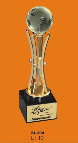 Metal Trophies - Metal and Glass, 10 Inches, Gold with Black Base | Award Recognition, Elegant Design, Durable, Prestigious Symbol