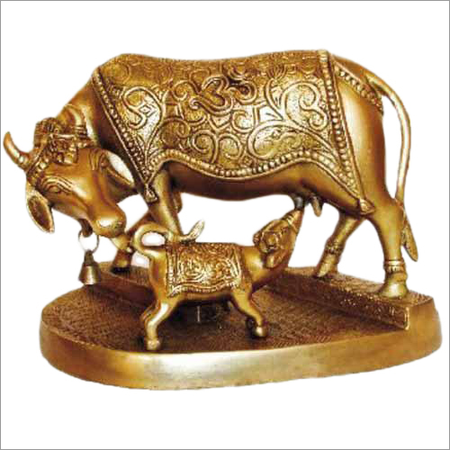 Brass Gift Item - Handcrafted Brass, Variable Dimensions | Intricate Cow and Calf Design, Polished Finish, Collectible Gift Box