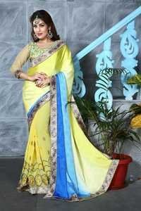 Georgette Blouse - Un-stitched, 0.80 Mtrs Length, Yellow Colour | Embroidered, Designer Work For Festivals And Weddings