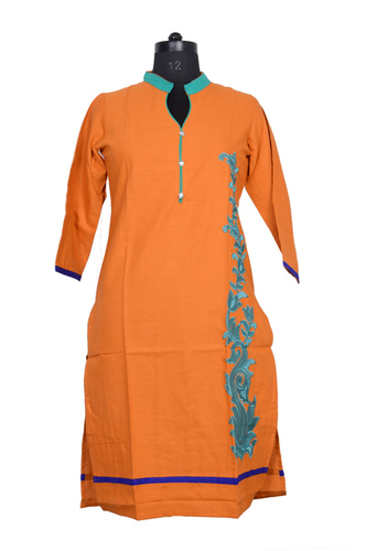 Aawari Orange Cotton Kurti
