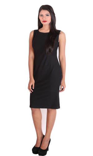 Spandex A Line Black Knee Length Dress