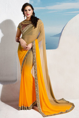 Orange And Brown Designer Exclusive Sheded Saree