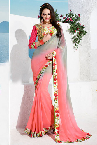 Silk Pink Sheded Saree