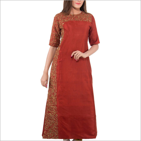 Hand Embroidered Maroon Kurta