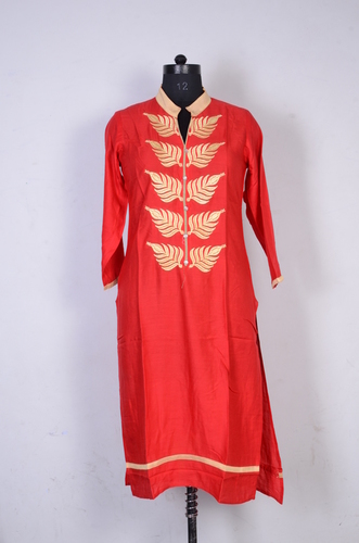 Red Embroidered Rayon Kurti
