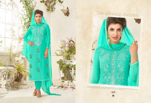 Natty Turquoise Georgette Churidar Suit Age Group: Adult