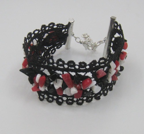 Designer Bracelet - Lace, Metal & Stone, 7 Inches, Black | Elegant, Durable, Stylish Bohemian Accessory