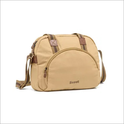 Creta - Cotton Canvas with Leather Trimming, 36x31x7 cm, Beige | Small Laptop Compartment, Organizer, Sling Design, Zip Closure