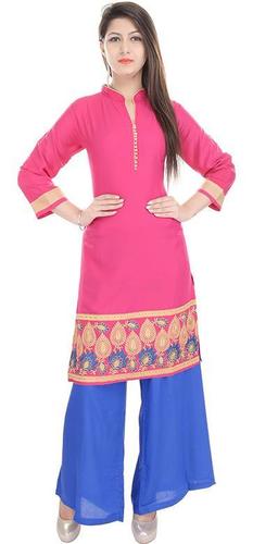 Aawari Pink Rayon Kurti With Palazzo