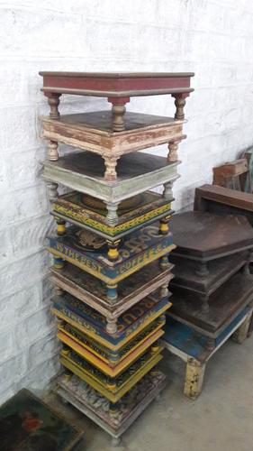 Vintage Indian Bajot - Wooden 40x40x16 cm, Multicolored Hand-Painted Vintage Style