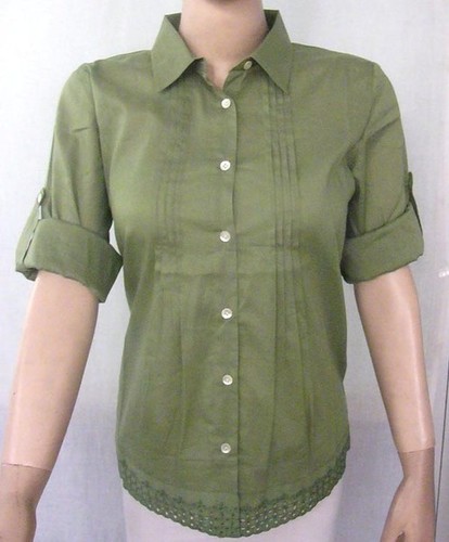 Ladies Shirts - Cotton, Small, Olive Green | Button Down Closure, Collared, Soft Fabric, Stylish Design, Comfortable Fit, Durable, Easy to Wash, Three Quarter Sleeve