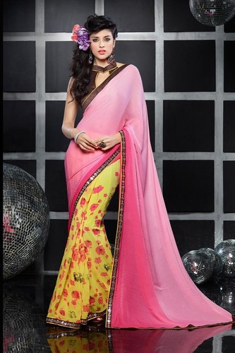 Yellow And Peach Glamorous Designer Saree
