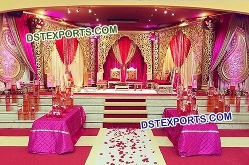 Golden Reception Stage - Fiberglass, Foldable, Golden, Lightweight with Internal Lights | Elegant Design, Fine Finish, Weatherproof