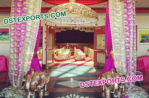 Indian Wedding Hanging Decoration Fiber Umbrella - Customizable Height, Variable Diameter, Gold | Elegant Intricate Design, Lightweight Durable Material, Easy Setup