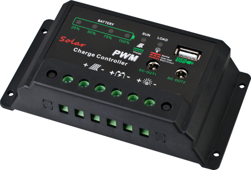 Solar Charge Controller - 133x70x35mm Black, 12V/24V 10A/20A PWM, USB Output, Max 42V Solar Input