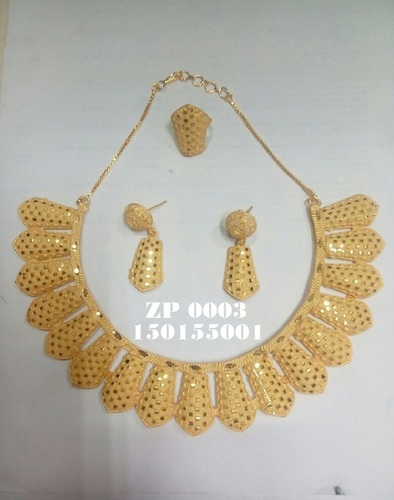 Fashionable Necklace Set - Copper Base 1 Gram 24Ct Gold, Elegant Gold Finish, Stylish Matching Accessory