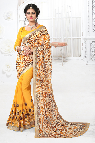 Yellow Latest Evening Wear Saree