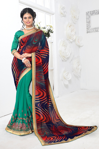 Stylish Embroidered & Printed Saree