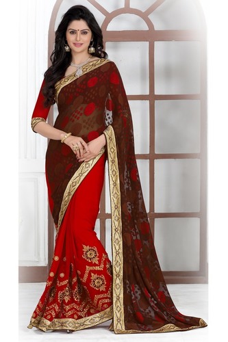 Stylish Embroidered & Printed Saree