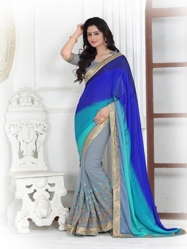 Georgette Blouse Fabric - Un-Stitched Size 0.80 Mtrs, Multi-Colored Designer Embroidery, Ideal for Party and Festival Wear