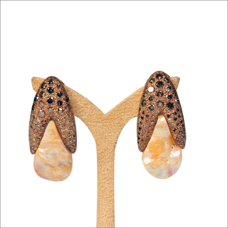 Earrings With Champagne Diamonds And Mother Of Pearls