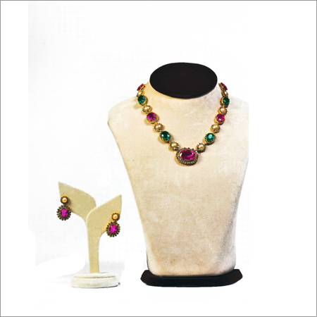Pearl Diamond Coloured Stones Necklace Set