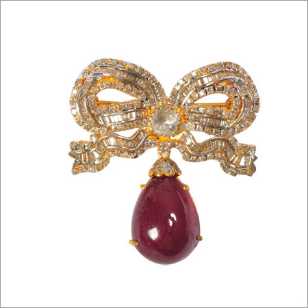 Broach In Polki, Diamonds And Ruby