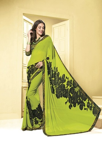 Green Designer Bordered Printed Saree