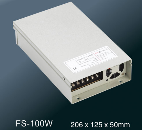 LED Rainproof Power Supply - Metal 206x125x50mm, 100W, IP44, Overload Protection, Free Air Cooling, 2-Year Warranty
