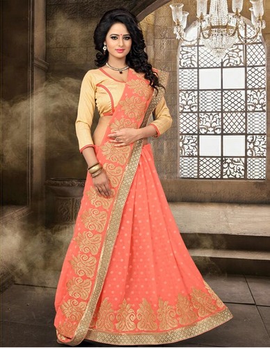 Orange And Golden Attractive Bollywood Saree