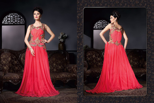 Versatile Red Georgette Gown Style Anarkali Suit Age Group: Adult