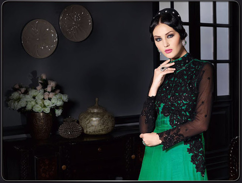 Regal Green Satin Silk Gown Style Anarkali Suit Age Group: Adult