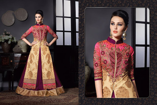 Glided Cream Bhagalpuri Silk Lehenga Style Churidar Suit Age Group: Adult