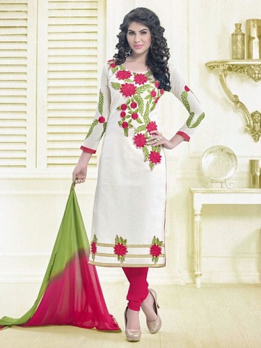 Indian Floral Embroidered White Dress