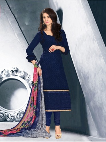 Blue Georgette Embroidered Dress Material