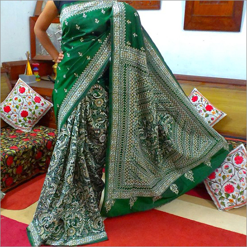 Kantha Green Saree