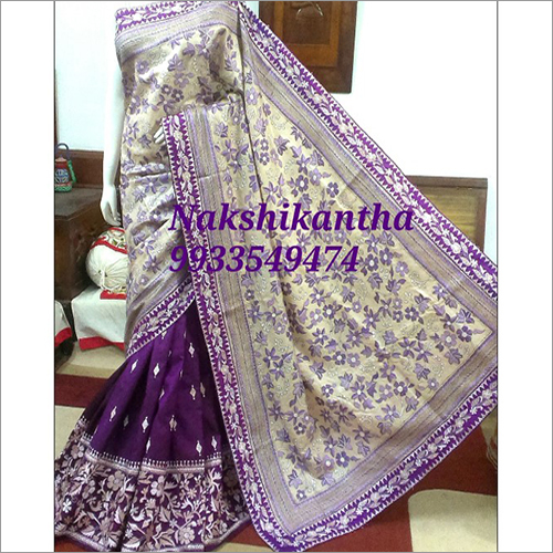 Purple Off White Saree