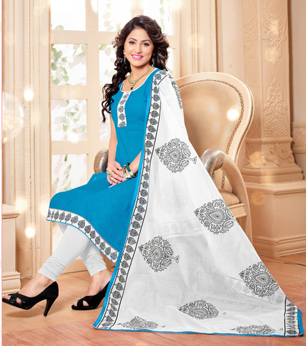 Sky Blue And White Cotton Salwar Suit