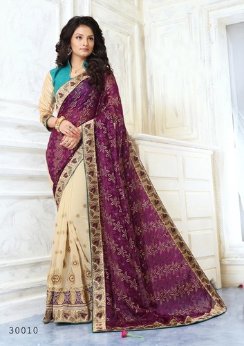 Purple And Cream Modern Attractive Ethnic Saree