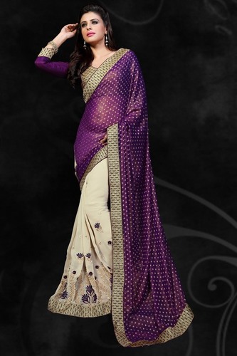 Purple And Cream Western Ethnic Saree