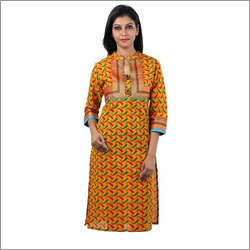 Orange Ladies Cotton Designer Kurti