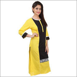 Yellow Black Ladies Long Kurti