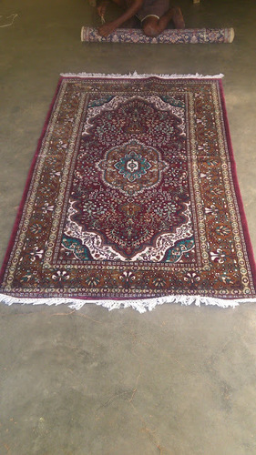 Persian Carpets - Wool Silk, Variable Dimensions, Burgundy | Hand-Knotted, Intricate Design, High Knot Density, 10-15mm Pile Height, Durable, Elegant Floor Covering