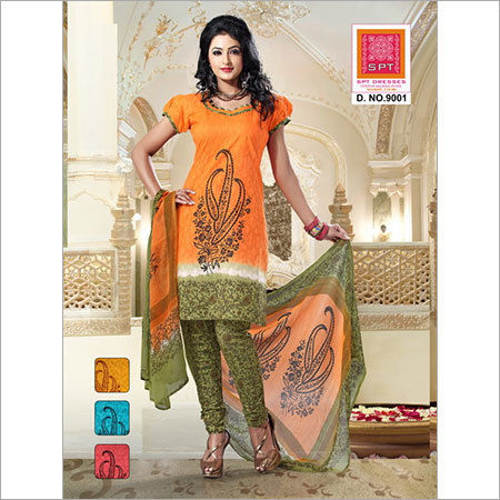 Yellow And Green Cotton Salwaar Kameez With Dupatta