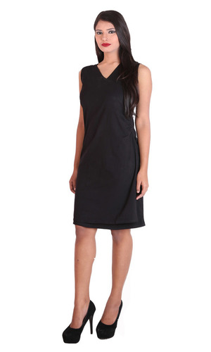 Spandex Ladies Black A-Line Western Dress Dr006