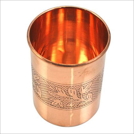 Designer Copper Tumbler - Variable Capacity, Leaf Embossed, Matt Exterior, Glossy Interior