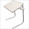 Folding Table Mate - Plastic & Metal, White, Adjustable Height | Portable, Foldable, Cup Holder, Lightweight, Stable