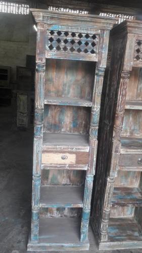 Wooden Open Bookshelf - Wood, 57x37x181 cm, Brown, 2 Shelves, Central Drawer, Elegant Design