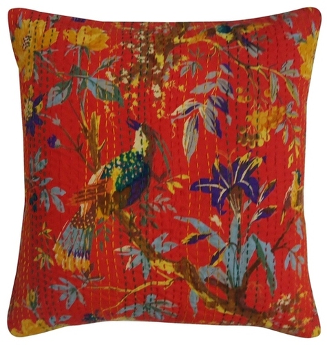 Bird Print Kantha Cushion Cover